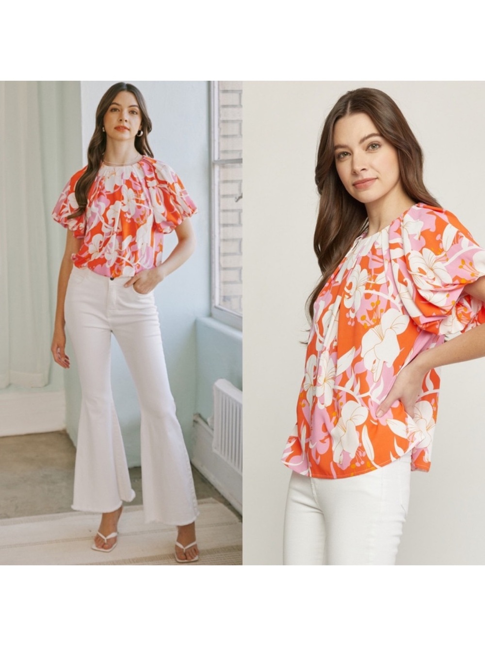 entro Floral Off-Shoulder Tunic in Pink & Red